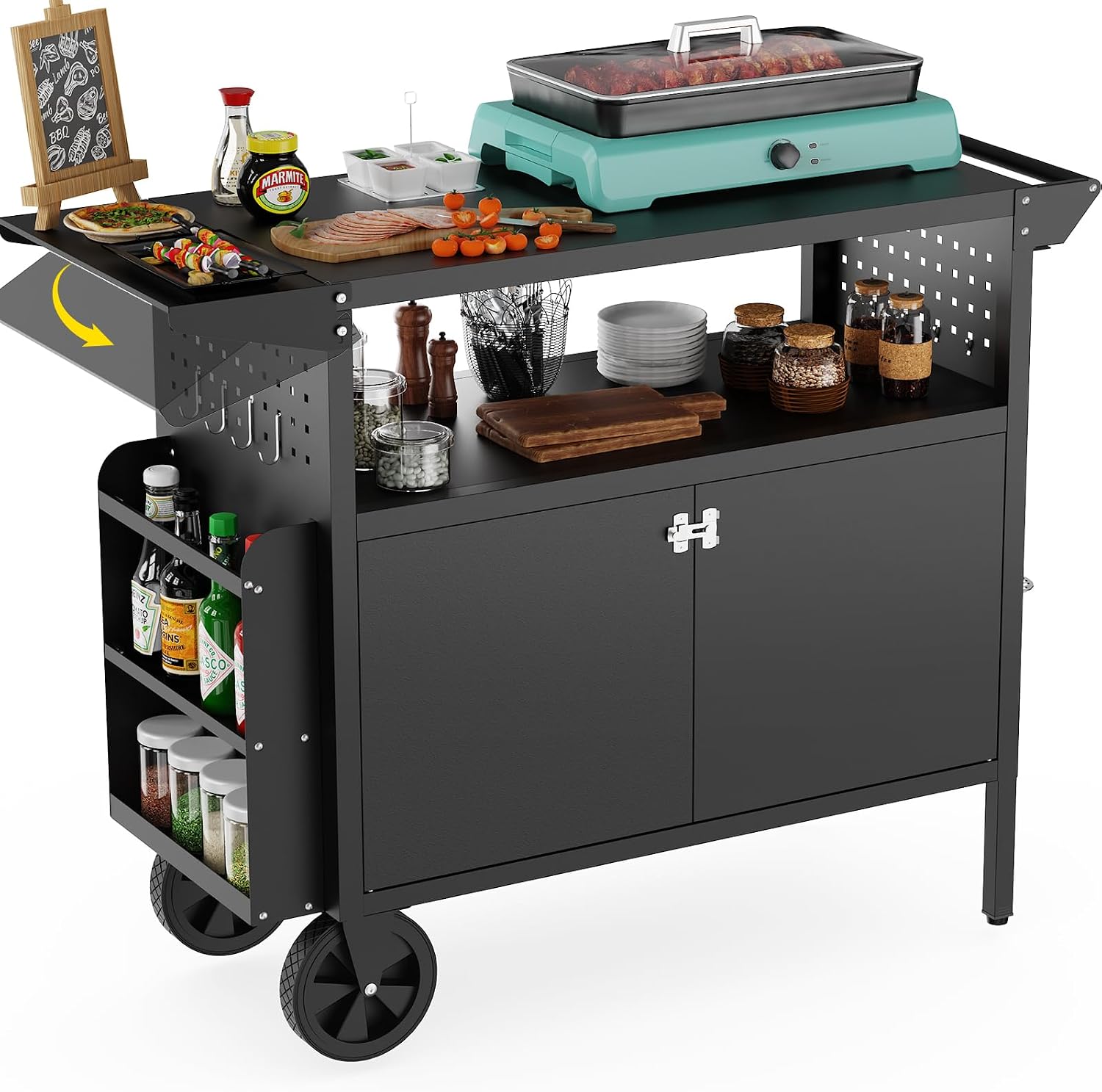 Kitchen Queen - Table de barbecue d'extérieur avec rangement,